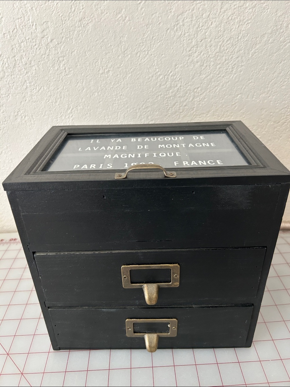 Black Wooden Two-Drawer Storage Chest with Clear Top